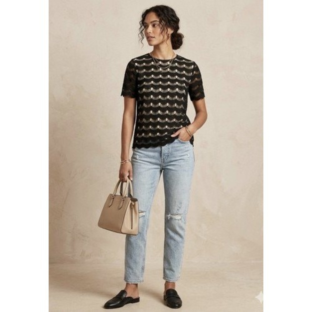 Kate Spade Virginia Scalloped Lace Blouse Women's 0‎ White Short Sleeve EUC